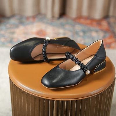 Mary Jane-schoenen in Franse stijl Dames Nieuwe schoenen met dikke hak Retro Eén woord met vierkante neus Enkelschoenen Laag uitgesneden loafers Dames 33 beige