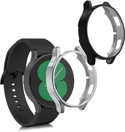 kwmobile 2x smartwatch hoes geschikt voor Samsung Galaxy Watch 4 (40mm) hoesje - Siliconen sporthorloge cover - Activity tracker case in zwart / zilver