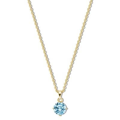 New Bling 9NB-1196 Zilveren Ketting met Zirkonia Hangertje 5mm - Blauw - Ankerschakel - 1,6mm - 40+5cm - Zilver - Verguld/Goud op Zilver