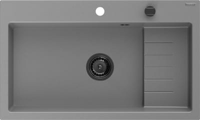 Mexen Omar granieten gootsteen 1-kompartment 800 x 480 , grijs, zwarte sifon - 6520801005-71-B