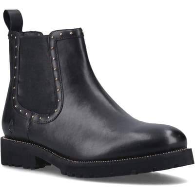 Hush Puppies Gwyneth Leren Dames Zwarte Platte Chelsea Laarzen