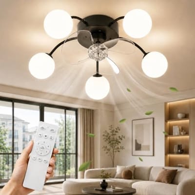 Glitzerlife - Plafond ventilator met verlichting Plafondlamp Ventilatorlamp - 5xG9 fitting - Stille plafondventilator DC motor 6 snelheden omkeerbaar - afstandsbediening timerfunctie - modern design metaal PC - Ø57cm - zwart