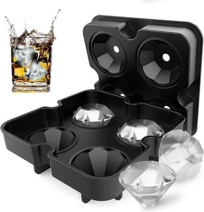 Jumada's Siliconen Ijsklontjes Maker Met Deksel - 4 Diamantvormige Ijsballetjes - Whiskey Ice Cube Ballen