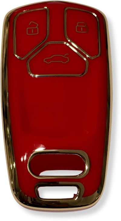 Sleutelcover voor Audi, Sleutelhoesje, Key Case for Audi, Autosleutel Hoesje Geschikt Voor Audi, A1, A3, A4, A5, Q3, Q5, Q7, TT 2015+ Rood - Goud