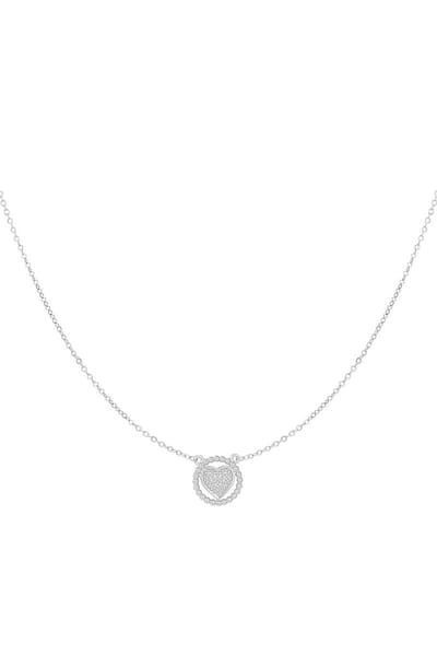 Ketting - Hart in cirkel - Zilverkleur - Stainless steel - Dames