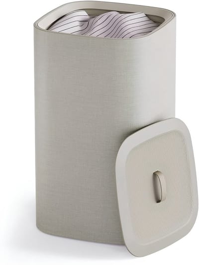 SP® Wasmand - 60L Wasmanden - Wasmand Met Deksel - Wasbox - Beige - 40cm x 40cm x 71cm