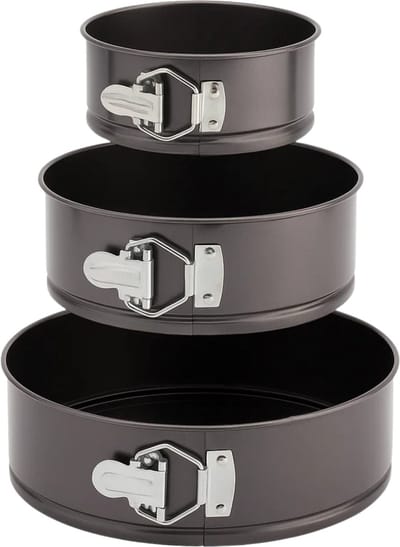 Lomera Springvorm Set - 3-Delig - Taartvorm - Bakvormen - Antiaanbaklaag - Koolstofstaal - Krasvast - Chocolade Kleur - Taupe Kleur - Ronde Bakvorm - Quiche Vorm - Cakevorm - Kwarktaart Vorm - Bakgerei