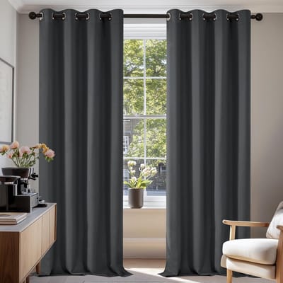 Famanu - Verduisteringsgordijnen 140 × 175 cm, modern design met oogjes, set van 2 – Donkergrijs