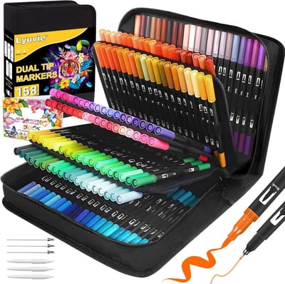 SnelShoppen - Kleurpotloden Set met 158 Kleurstiften, Dubbele Punt, Viltstiften, Brush Pens, Teken- en Schrijfset met Zwart Pennen Etui voor Volwassen