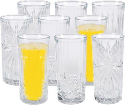 Excellent Houseware Drinkglazen Palm Springs - 9x - helder transparant - glas - 380 ml - met glas decoraties