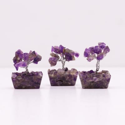Mini edelsteenbomen op orgonite basis - amethist (15 stenen)