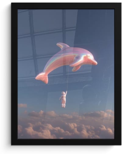 Poster in lijst - Fotolijst 30x40 cm - Posters - Dolfijn - Roze - Astronaut - Posterlijst zwart - Decoratie - Wanddecoratie woonkamer - Muurdecoratie slaapkamer