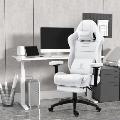 Dowinx - Ergonomisch - Bureaustoel/Gamingstoel - Pocketveren, massage, voetsteun, stof - Wit