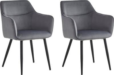 Colenis® - City Eetkamerstoel - Set Van 2 - Grijs - Velvet - Industrieel - Stoel - Design - Armleuningen