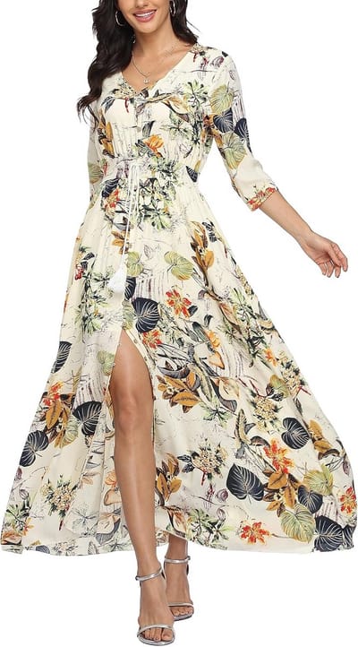 Dames Maxi Jurk Zomer Boho Viscose V-Hals Knoopsluiting Lente Mode