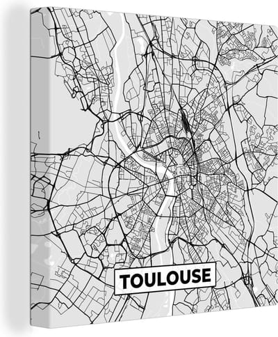 Canvas Schilderij Kaart - Stadskaart - Frankrijk - Toulouse - Plattegrond - 20x20 cm - Wanddecoratie