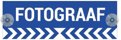Fotograaf autobordje met boorgaten en zuignapjes | gecoat dibond materiaal | 21 x 7 cm