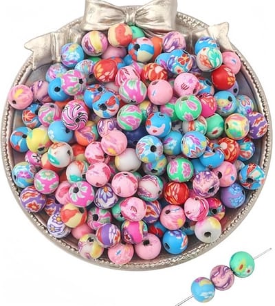 100 stuks ronde kleikralen, kleurrijke zachte klei, bloempatroon, kraal, diverse handgemaakte losse bloemen, 12 mm, kraal voor doe-het-zelf armband, oorbel, sieraden maken, knutselen (12 mm)