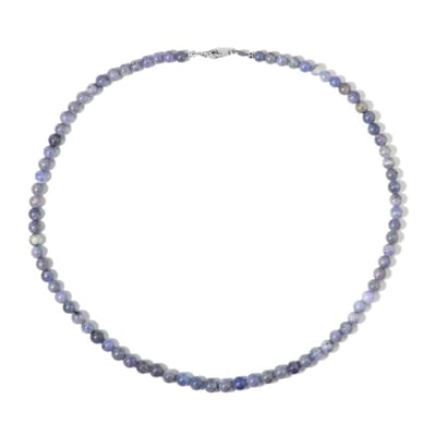 Cavill - Zilveren Halsketting 925 Sterling - Rhodium Verguld - 0.98 Ct Ronde Tanzaniet Kralen - 45 cm - Elegant Blauw-Paars Sieraad