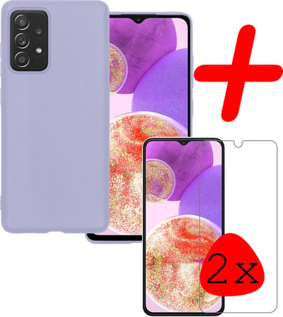 Hoesje Met 2x Screenprotector - Geschikt voor Samsung Galaxy A23 - Sterk & Shockproof - Back Cover - Siliconen Case - Telefoon Hoes - Lila