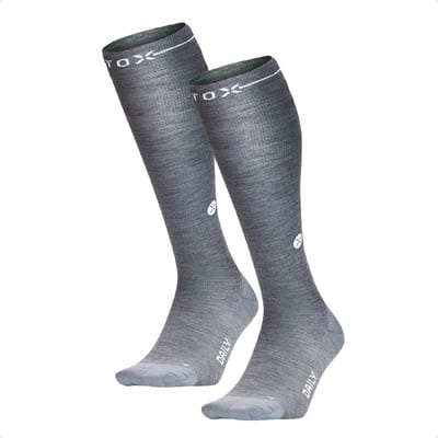 STOX Energy Socks Merino Everyday Sokken Dames - 2 Pack - Compressiekousen - Zilvergrijs / Wit - Merino Wol Compressie Sokken - Naadloos - Steunkousen - Maat: 36-38 (2 paar)