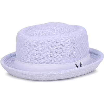 Nieuwe Ademende Hoed Engeland Mesh Platte Strohoed Retro Engeland Jazz Opvouwbare Zonnehoeden Panama Casual Feestpetten Fedora 56-58cm wit