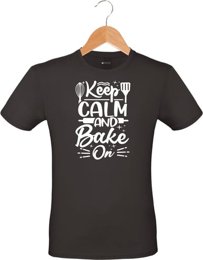 Mijncadeautje - Barbecue T-shirt - unisex - zwart - BBQ - Garden party - Tuinfeest - Vrijgezel - Verjaardag - Keep Calm and bake on - maat S
