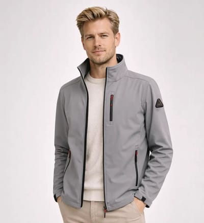 Lizzard Sports Heren Softshell Jas Grijs - Maat S - Lichtgewicht Waterafstotende Jas LZ-101 Keytag Edition – Winddicht en Ritszakken Tussenjas