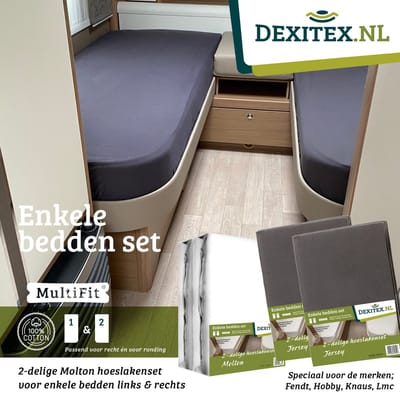 Dexitex 1 x molton + 2 x Hoeslakenset Antraciet enkele bedden 2 delig geschikt voor Caravan Fendt-Hobby-Knaus-LMC-Tabbert-Weinsberg-Dethleff