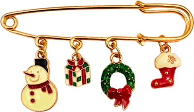 Winkrs - Kerst broche met hangertjes - Sneeuwpop, Cadeautje, Kerstkrans en Kerstsok- Pin/Speld/Broche