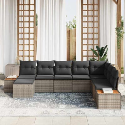 vidaXL - Tuinbank - Set - 9 - st - 8-Aantal - zitplaatsen - Grijs - Polyrattan
