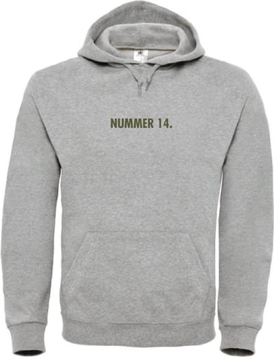 Hoodie Grijs XL - nummer 14 - olijfgroen - soBAD. | Hoodie unisex | Hoodie man | Hoodie vrouw | Kleding | Voetbalheld | Legende | Voetbal