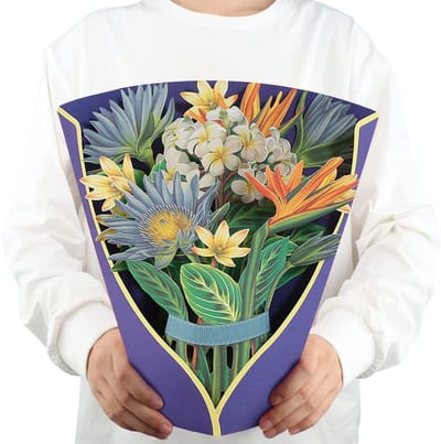Dailygoods - 3D pop-up bloemenboeket, wenskaart, moederkaart, 30 cm, handgemaakt cadeau, ideaal voor lerarendag, afstudeerfeest, verjaardagscadeau, voor moeders, leraren of vrienden (tropische bloem)