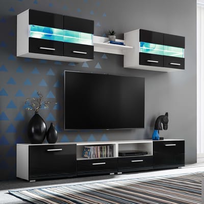 vidaXL - Tv-wandmeubelset - met - LED-verlichting - hoogglans - zwart - 5-delig