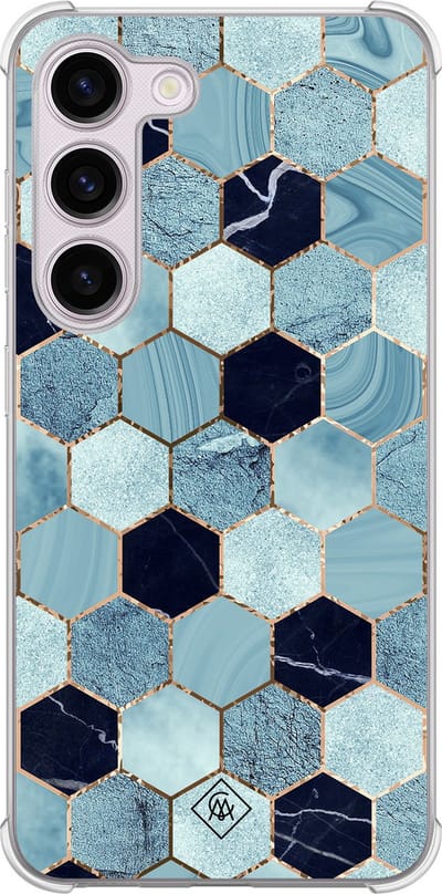 Casimoda® hoesje - Geschikt voor Samsung Galaxy S23 Plus - Blue Cubes - Shockproof case - Extra sterk - TPU/polycarbonaat - Blauw, Transparant