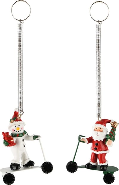 Dekoratief | Springveer santa/sneeuwman m/step, metaal, 7x3x8cm, set van 2 stuks | A245736