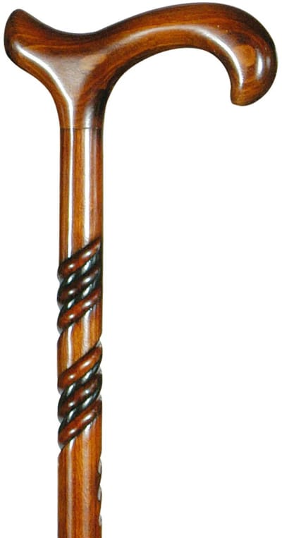 Gastrock Houten Wandelstok Dubbele Spiraal - Derby handvat - 94 cm lang - Voorzien van rubberen dop