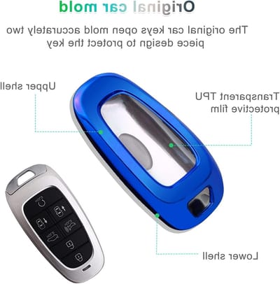 Beschermende Sleutelhoes voor Hyundai Tucson NX4, Ioniq 5, Nexo en Santa Fe 2021-2024, TPU Silica Gel, Auto Sleutelbescherming, Blauw