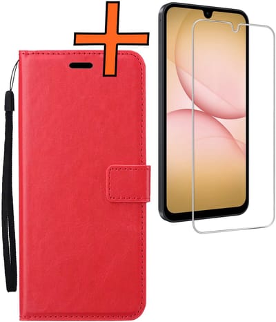 Hoes - Met Screenprotector - Geschikt voor Samsung Galaxy A17 - Luxe Pasjeshouder - Bookcase Portemonee - Flip Case - Kunstleer Book Case - Flipcase - Book Cover - Walletcase - PortemonneeHoes - Rood