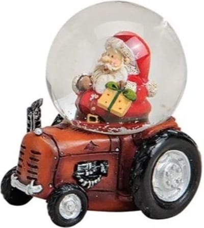 Kleine sneeuwbol met tractor rood - kerst - schudbol - kerstman
