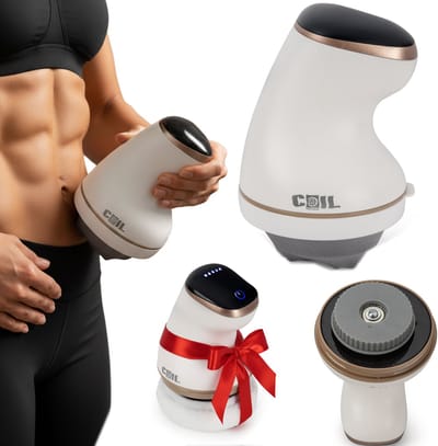 COIL Elektrische anti-cellulitis massager | Lichaamsvormend apparaat | Lichaamsmassager met warmtefunctie | LED-paneel en draadloos | Wit en goud