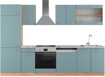 Vicco R-Line Complete keukeneenheid – 300 cm, WB Marmer Blauw-grijs/gouden eik