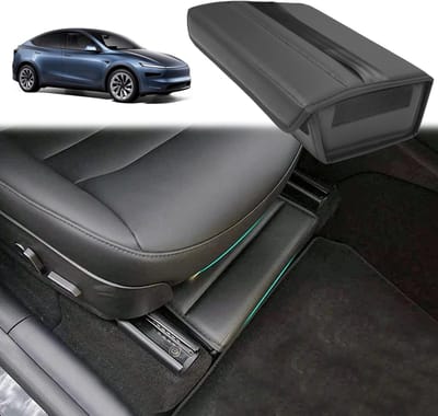 Under Seat Organizer voor Tesla Model Y (2021-2024) - PU Leren Opbergbak met Magische Stickers voor Bestuurder en Passagiers