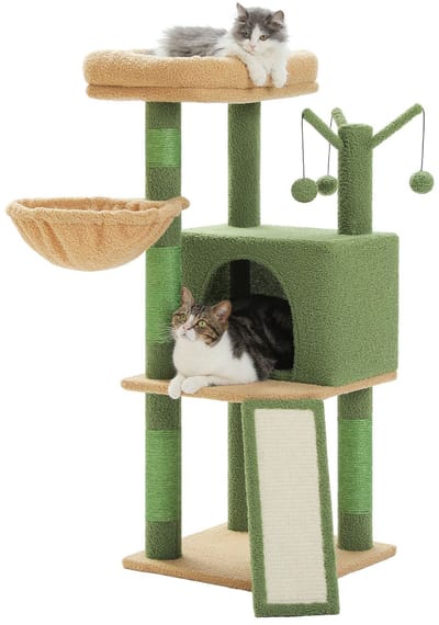 Kattenu CrazyCats - Krabpaal Voor Katten - Krabpaal Cactus - 105 cm hoog - Groen - Unieke krabpaal - Met kattenhuis