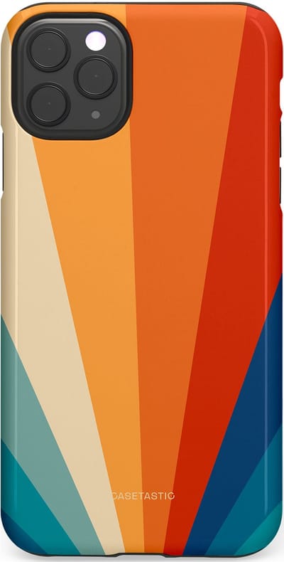 Casetastic hoesje geschikt voor Apple iPhone 11 Pro Max - Dubbellaagse bescherming - Retro straal - Fashion Case - Oranje Okergeel Petrol Rood