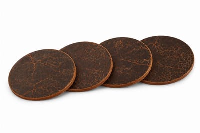 Leren Onderzetters Bruin Old Look – Ø 9 cm – Set 8 stuks – Echt Leer – Vintage & Industrieel Design – Gemaakt in Nederland
