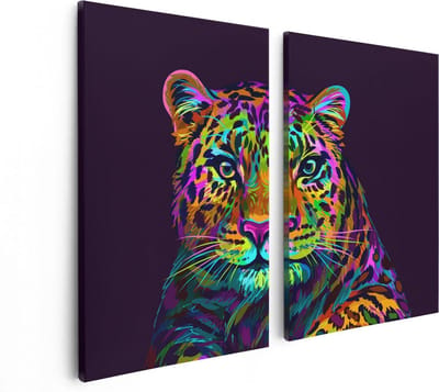 Artaza Canvas Schilderij Tweeluik Kleurrijke Luipaard - Abstract - 80x60 - Foto Op Canvas - Canvas Print