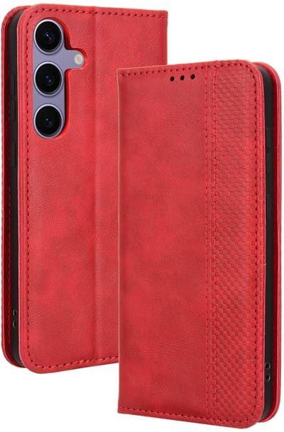 Coverup Hoesje - Geschikt voor Samsung Galaxy S25 FE Hoesje - Coverup Vintage Style Book Case - Rood