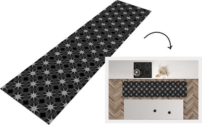 Keukenloper - Loper keuken - Kompas - Patronen - Zwart Wit - 200x50 cm - Keukenloper vinyl