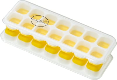 JGR - Ijsblokjes maker met deksel, BPA vrij en met silicone bodem om de ijsblokjes zonder enige moeite uit de ijsblokjesvorm te krijgen - Geel